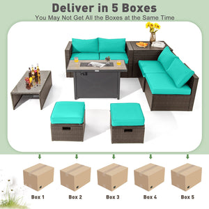 9 Pieces Outdoor Patio Furniture Set with 42 Inch Propane Fire Pit Table-Turquoise view 6