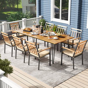 9 Pieces Patio Dining Outdoor Furniture Set with 8 Chairs and Umbrella Hole view 2