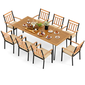 9 Pieces Patio Dining Outdoor Furniture Set with 8 Chairs and Umbrella Hole view 4