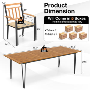 9 Pieces Patio Dining Outdoor Furniture Set with 8 Chairs and Umbrella Hole view 5