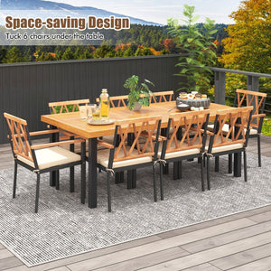 9 Pieces Patio Dining Set 39.5 Inch Acacia Wood Table with Umbrella Hole and 22.5-Inch Wide Chairs view 3
