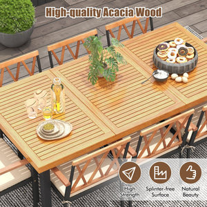 9 Pieces Patio Dining Set 39.5 Inch Acacia Wood Table with Umbrella Hole and 22.5-Inch Wide Chairs view 6