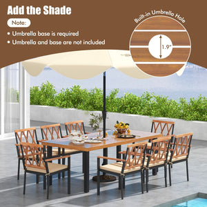 9 Pieces Patio Dining Set 39.5 Inch Acacia Wood Table with Umbrella Hole and 22.5-Inch Wide Chairs view 7