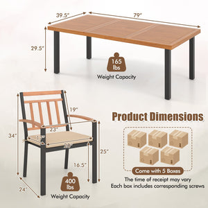 9 Pieces Patio Dining Set 39.5 Inch Acacia Wood Table with Umbrella Hole and 24-Inch Wide Chairs view 5