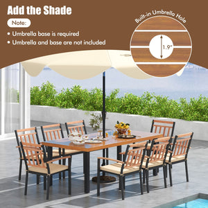 9 Pieces Patio Dining Set 39.5 Inch Acacia Wood Table with Umbrella Hole and 24-Inch Wide Chairs view 7