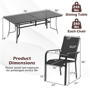 9 Pieces Patio Dining Set for 8 Stackable Chairs and Outdoor Rectangular Table-Black view 4