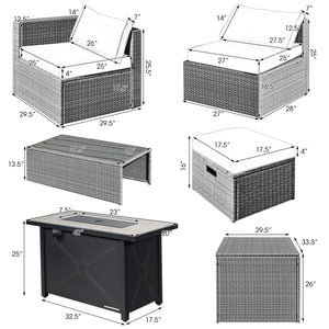 9 Pieces Patio Furniture Set with 42 Inches 60000 BTU Fire Pit-Gray view 4