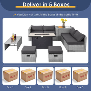 9 Pieces Patio Furniture Set with 42 Inches 60000 BTU Fire Pit-Gray view 5