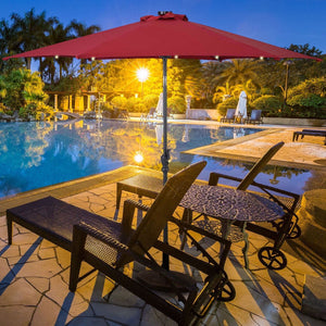 9' Solar LED Lighted Patio Market Umbrella Tilt Adjustment Crank Lift -Burgundy view 2