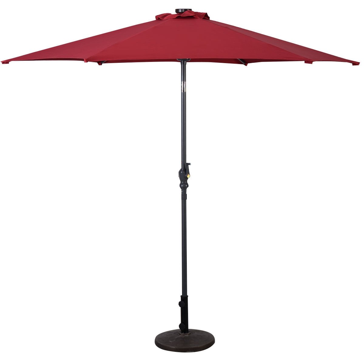 9' Solar LED Lighted Patio Market Umbrella Tilt Adjustment Crank Lift -Burgundy view 4