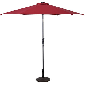 9' Solar LED Lighted Patio Market Umbrella Tilt Adjustment Crank Lift -Burgundy view 4