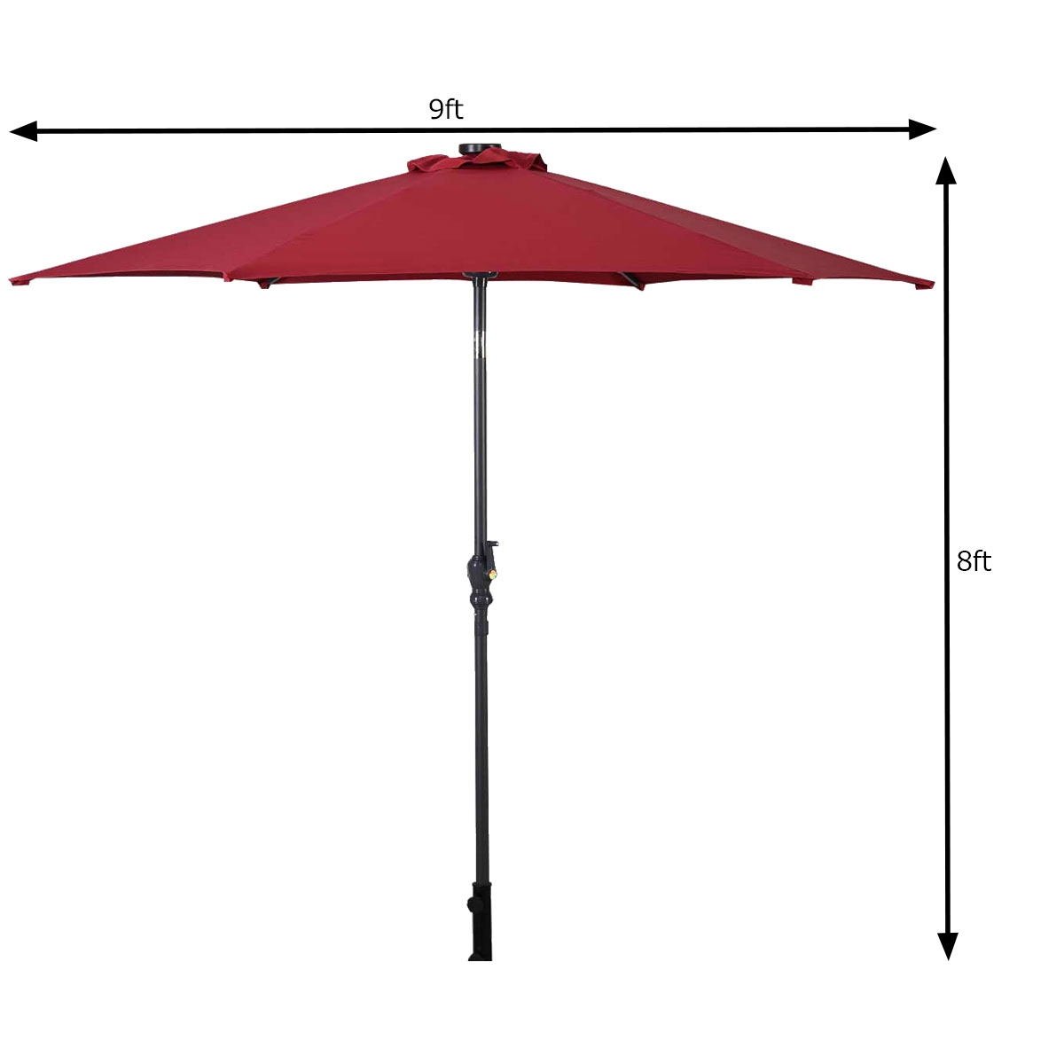 9' Solar LED Lighted Patio Market Umbrella Tilt Adjustment Crank Lift -Burgundy view 5