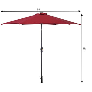 9' Solar LED Lighted Patio Market Umbrella Tilt Adjustment Crank Lift -Burgundy view 5