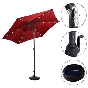 9' Solar LED Lighted Patio Market Umbrella Tilt Adjustment Crank Lift -Burgundy view 7