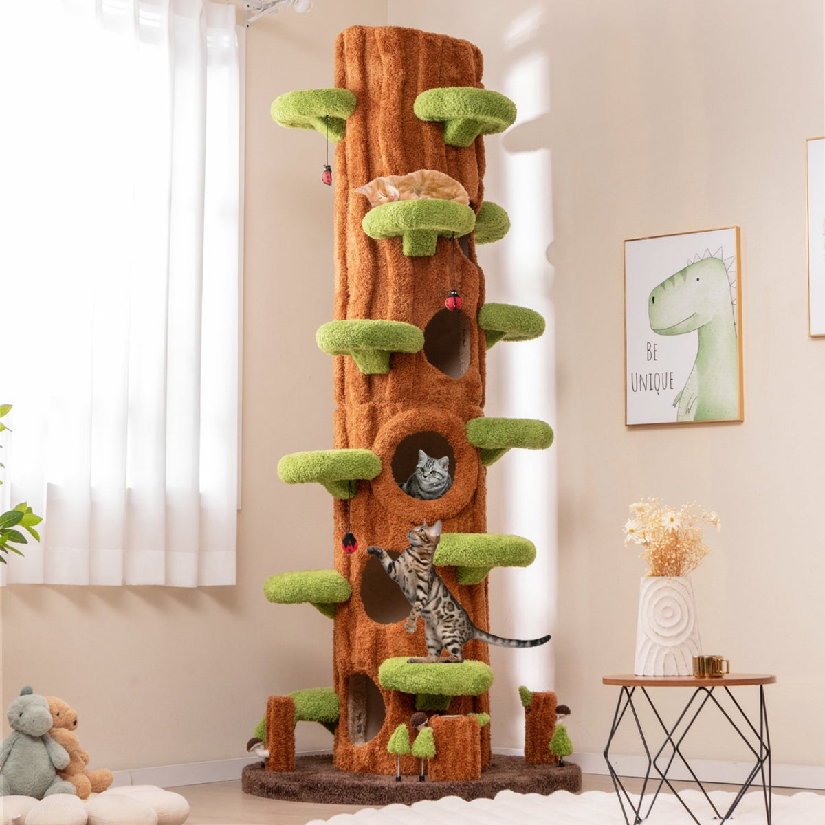 90.5 Inch Tall Multifunctional Cat Tree with Private Condos for Indoor Cats-Brown view 2