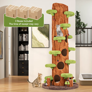 90.5 Inch Tall Multifunctional Cat Tree with Private Condos for Indoor Cats-Brown view 3