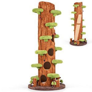 90.5 Inch Tall Multifunctional Cat Tree with Private Condos for Indoor Cats-Brown view 4