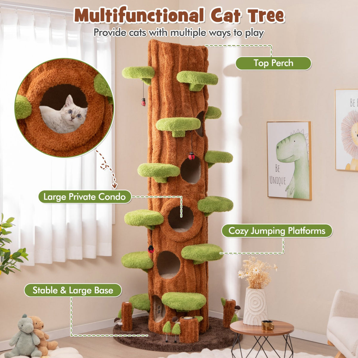 90.5 Inch Tall Multifunctional Cat Tree with Private Condos for Indoor Cats-Brown view 6