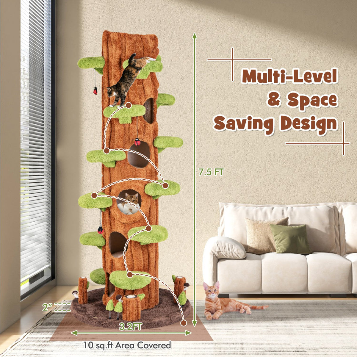 90.5 Inch Tall Multifunctional Cat Tree with Private Condos for Indoor Cats-Brown view 7