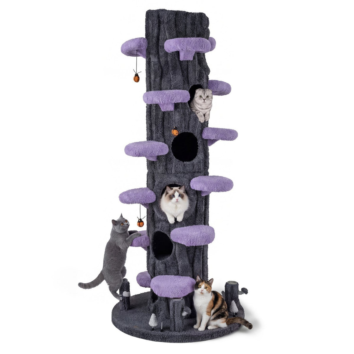 90.5 Inch Tall Multifunctional Cat Tree with Private Condos for Indoor Cats-Purple