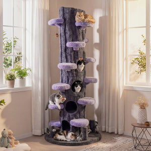 90.5 Inch Tall Multifunctional Cat Tree with Private Condos for Indoor Cats-Purple view 2