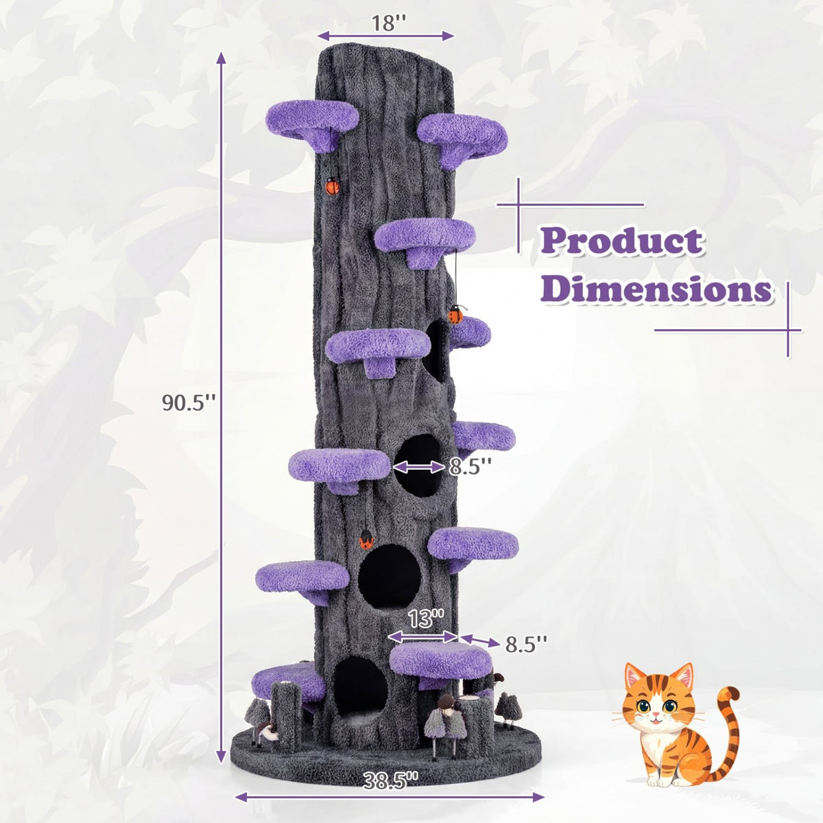 90.5 Inch Tall Multifunctional Cat Tree with Private Condos for Indoor Cats-Purple view 4