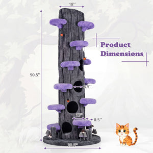 90.5 Inch Tall Multifunctional Cat Tree with Private Condos for Indoor Cats-Purple view 4