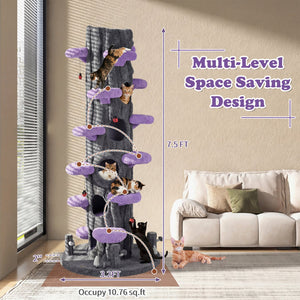 90.5 Inch Tall Multifunctional Cat Tree with Private Condos for Indoor Cats-Purple view 6