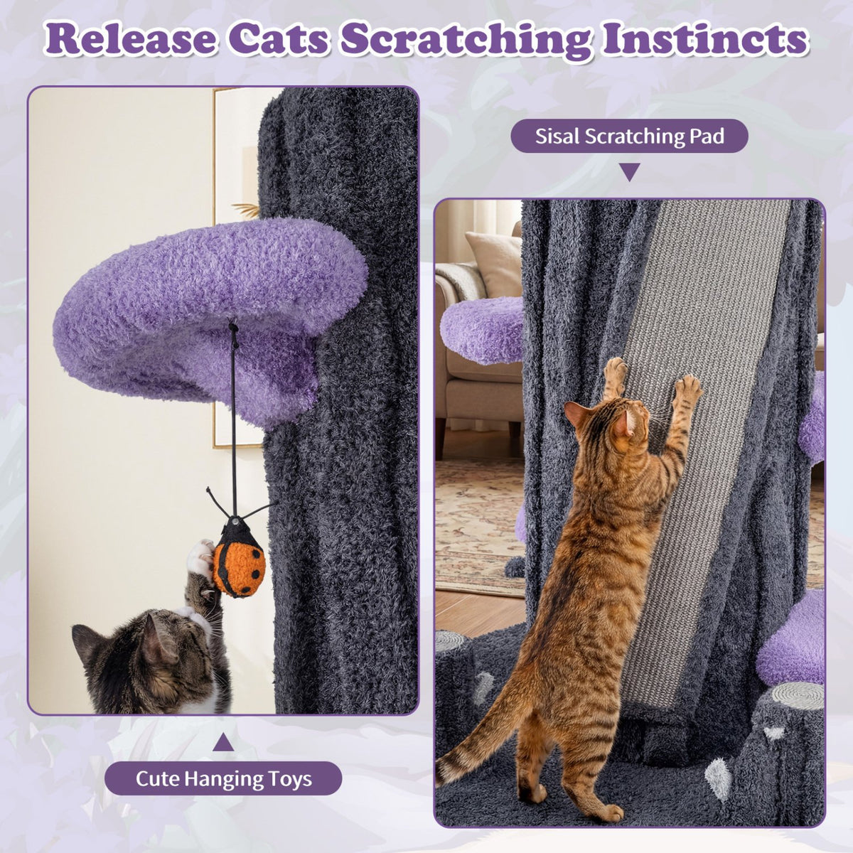 90.5 Inch Tall Multifunctional Cat Tree with Private Condos for Indoor Cats-Purple view 7