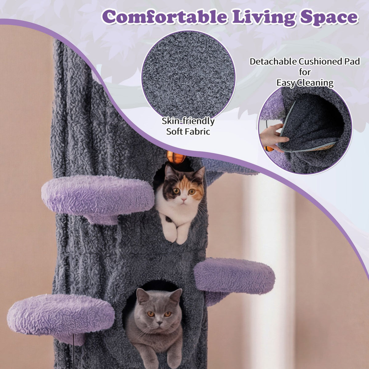 90.5 Inch Tall Multifunctional Cat Tree with Private Condos for Indoor Cats-Purple view 8