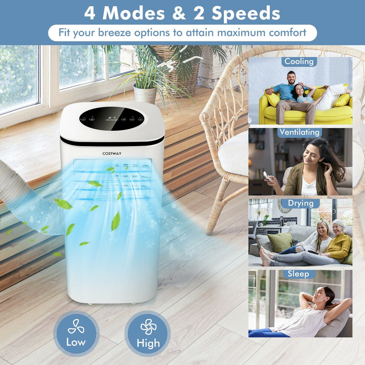 9000 BTU 3 in 1 Portable Air Conditioner with Fan and Dehumidifier-White view 3