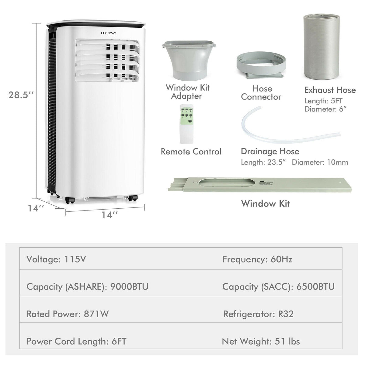9000 BTU 3 in 1 Portable Air Conditioner with Fan and Dehumidifier-White view 4