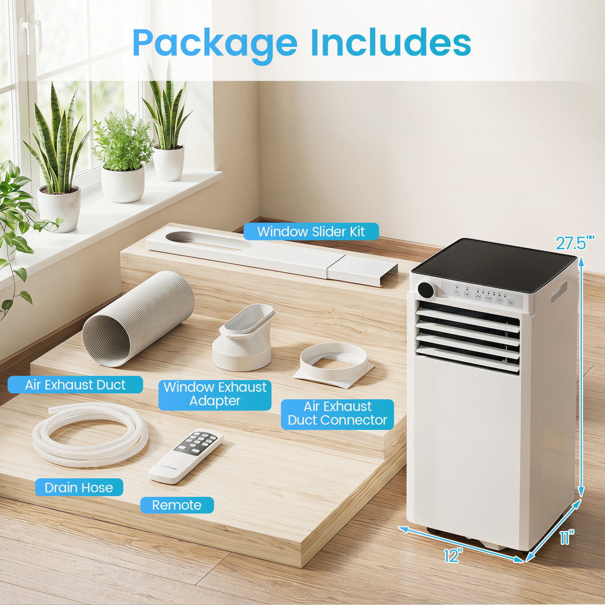 9000 BTU Portable Air Conditioner with Dehumidifier and 24H Timer-White view 3