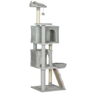 63 Inch Cat Tree with Sisal Scratching Posts, Condos, Plush Perches, Hammock, Ladder, Dangling Balls, Beige – view 15