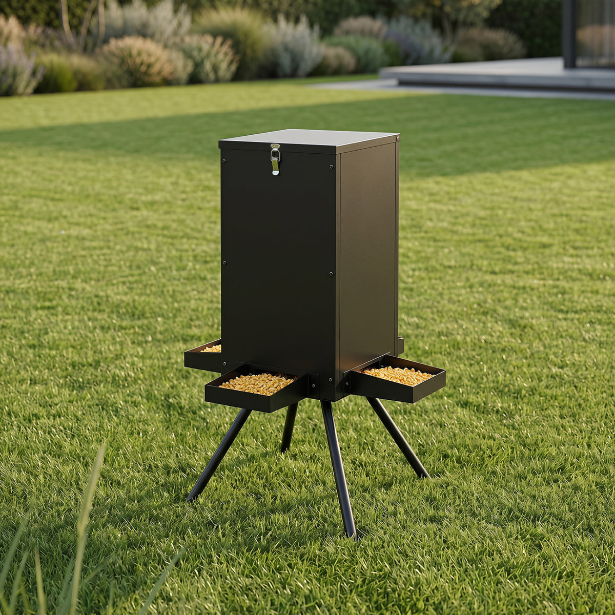 90LB Gravity Deer Feeder with 4 Feeding Trays and 4-Leg Stand-Black view 3
