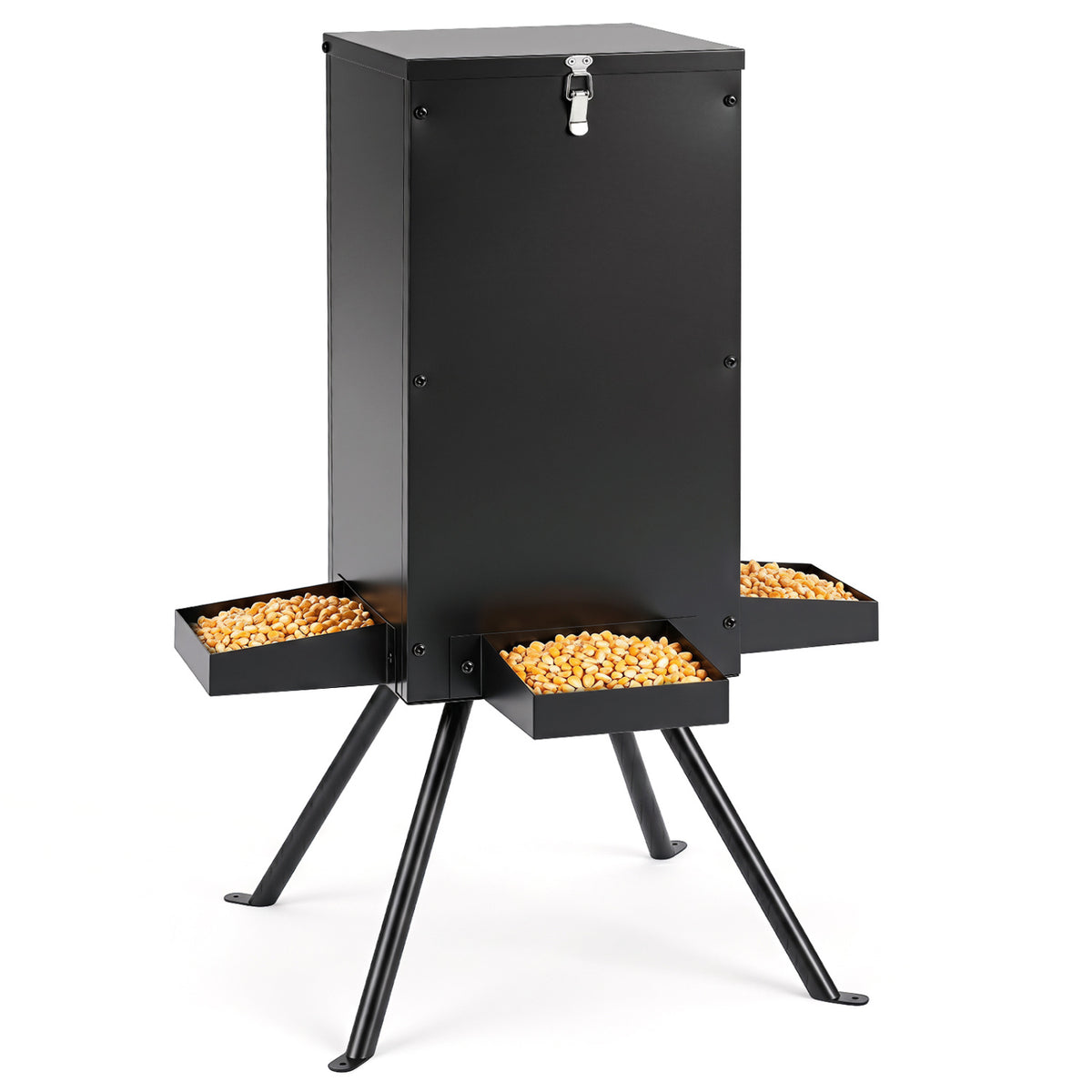 90LB Gravity Deer Feeder with 4 Feeding Trays and 4-Leg Stand-Black view 4
