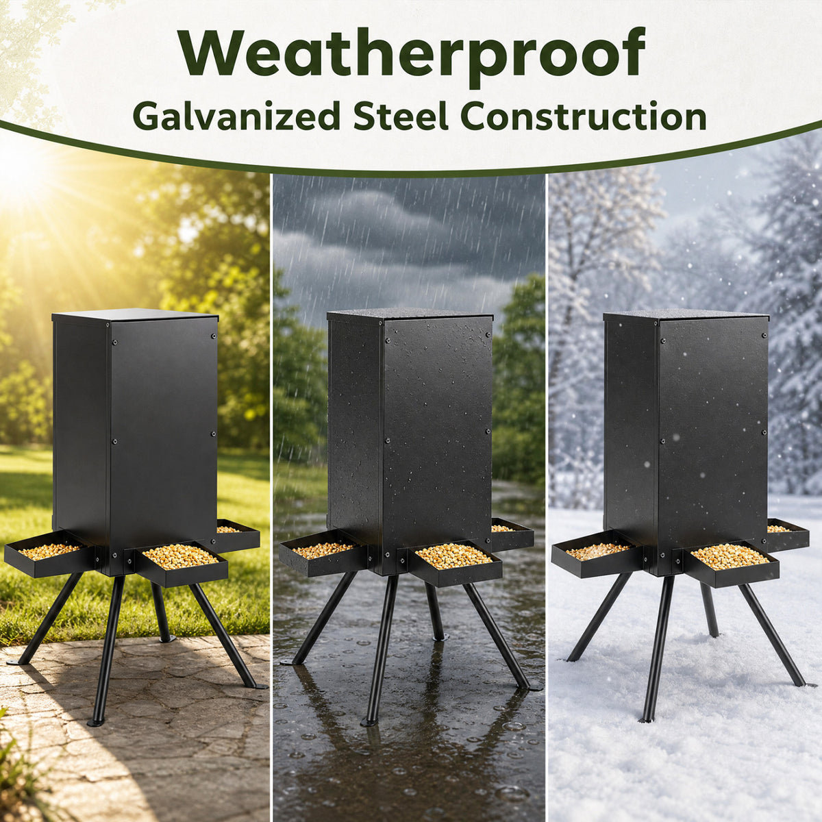 90LB Gravity Deer Feeder with 4 Feeding Trays and 4-Leg Stand-Black view 8