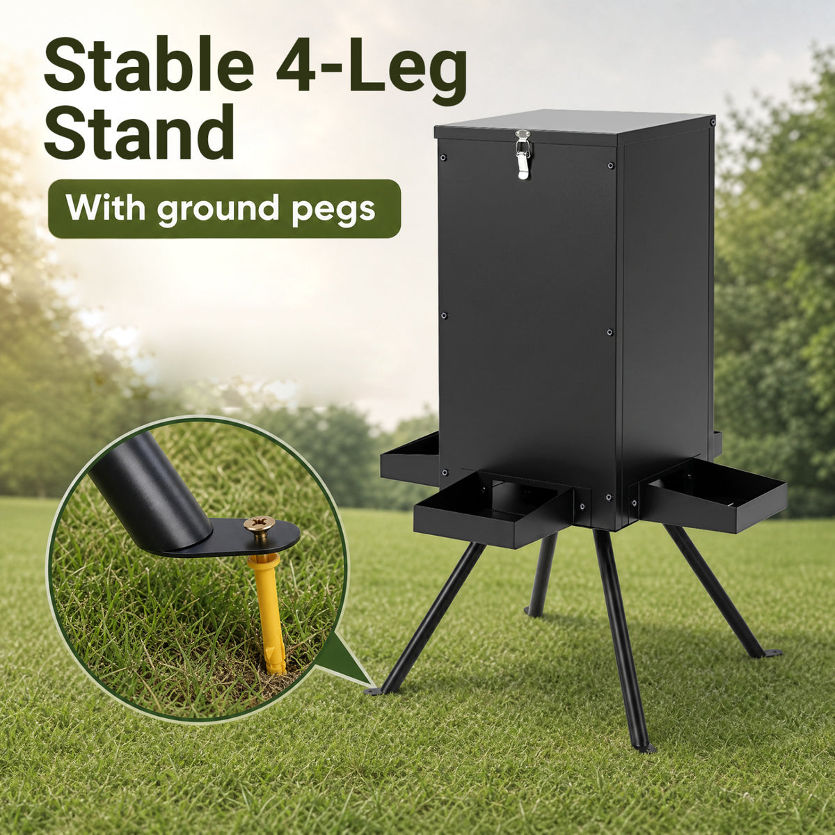 90LB Gravity Deer Feeder with 4 Feeding Trays and 4-Leg Stand-Black view 9