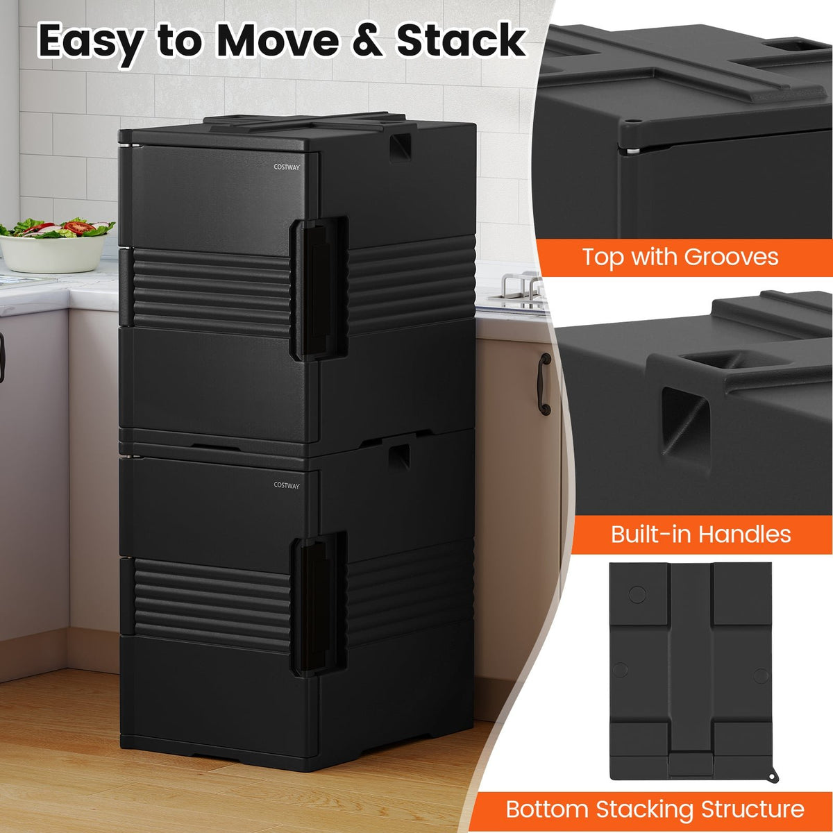 91 Qt Insulated Food Pan Carrier with Door Shafts-Black view 7