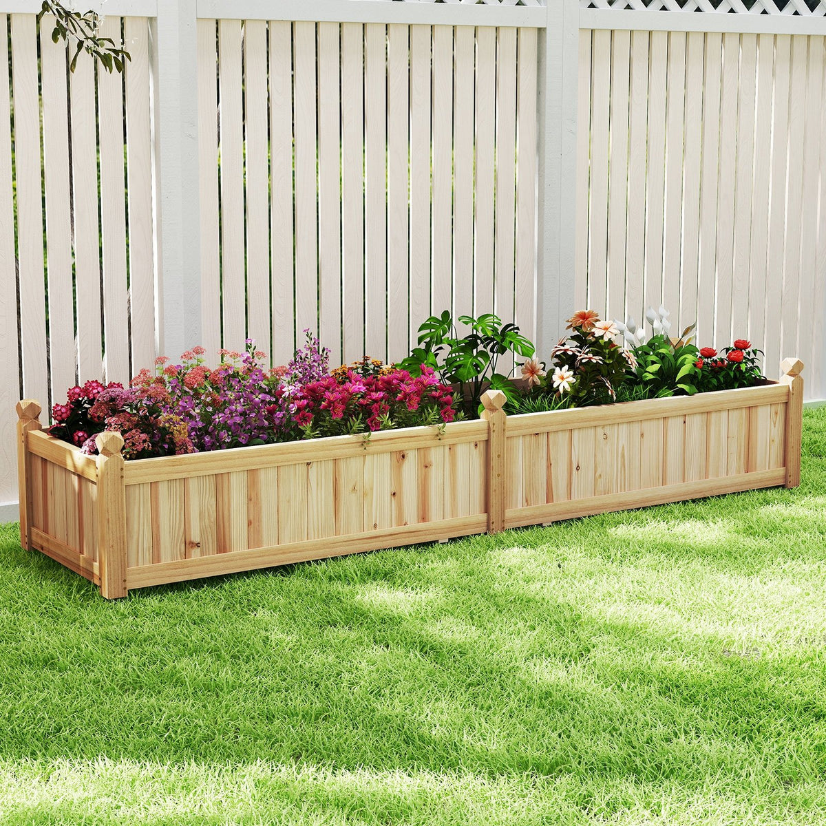 91 x 24 x 16 Inch Divisible Planter Box with Corner Drainage and Non-woven Liner for Growing Vegetables-Natural view 3