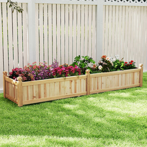 91 x 24 x 16 Inch Divisible Planter Box with Corner Drainage and Non-woven Liner for Growing Vegetables-Natural view 3