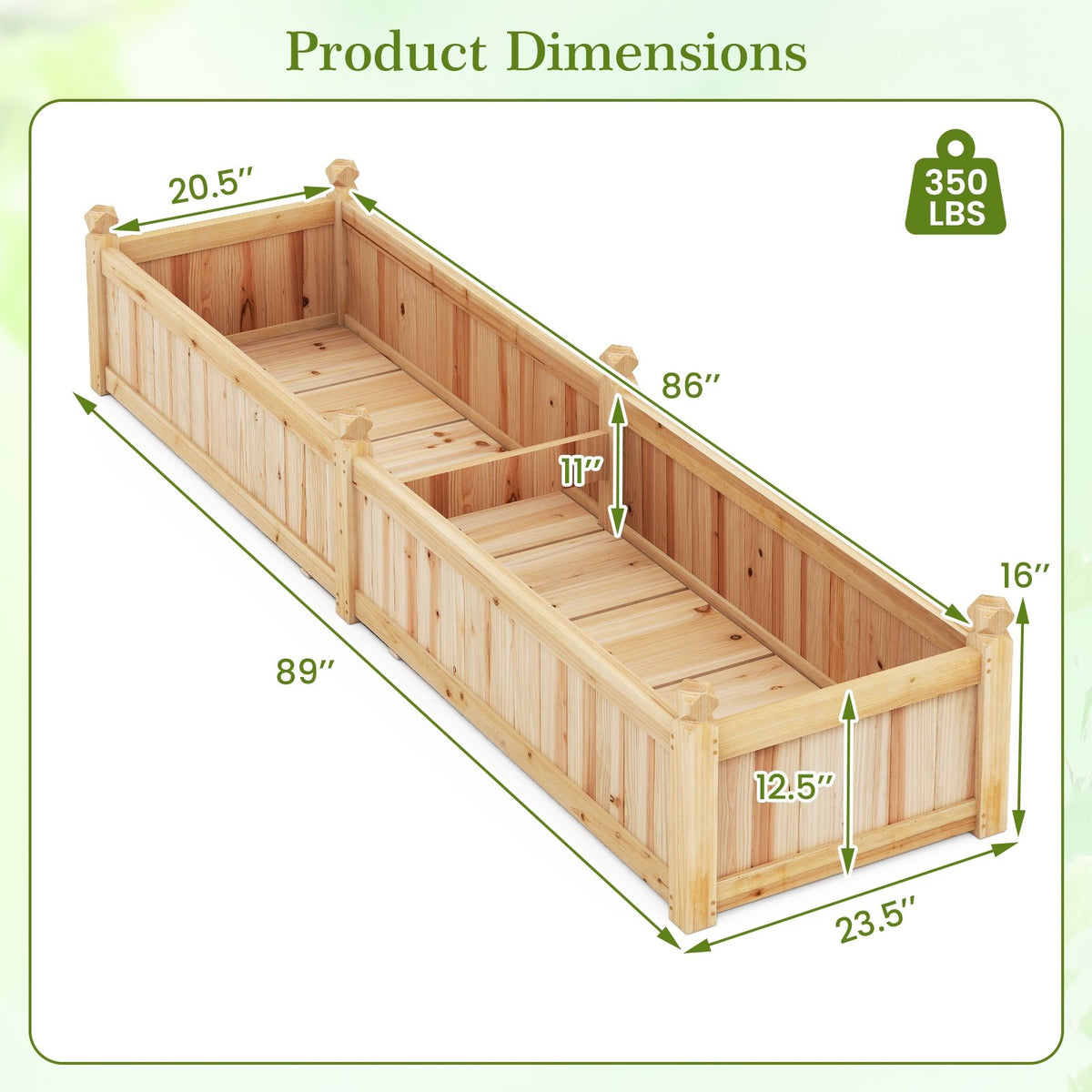 91 x 24 x 16 Inch Divisible Planter Box with Corner Drainage and Non-woven Liner for Growing Vegetables-Natural view 4
