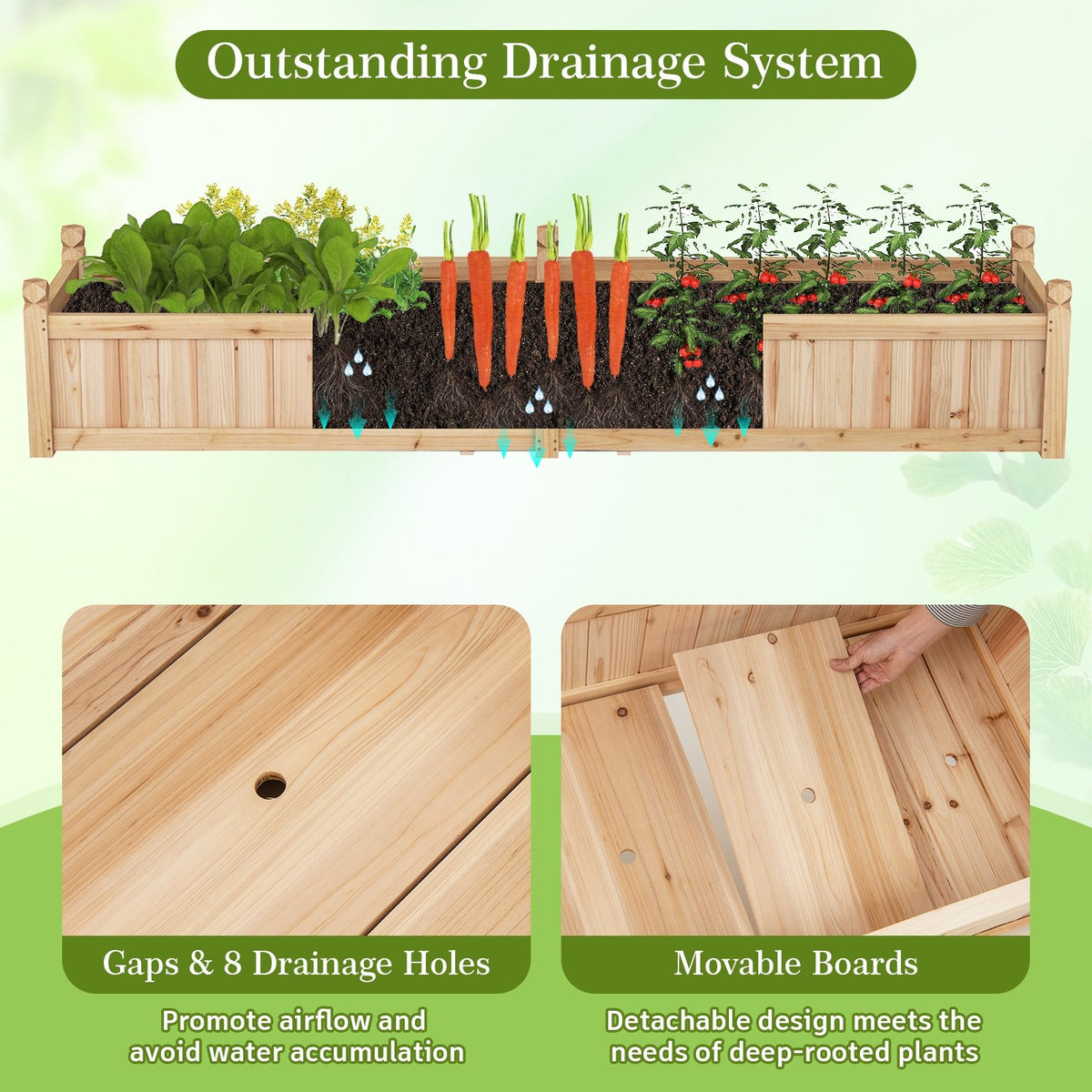 91 x 24 x 16 Inch Divisible Planter Box with Corner Drainage and Non-woven Liner for Growing Vegetables-Natural view 7