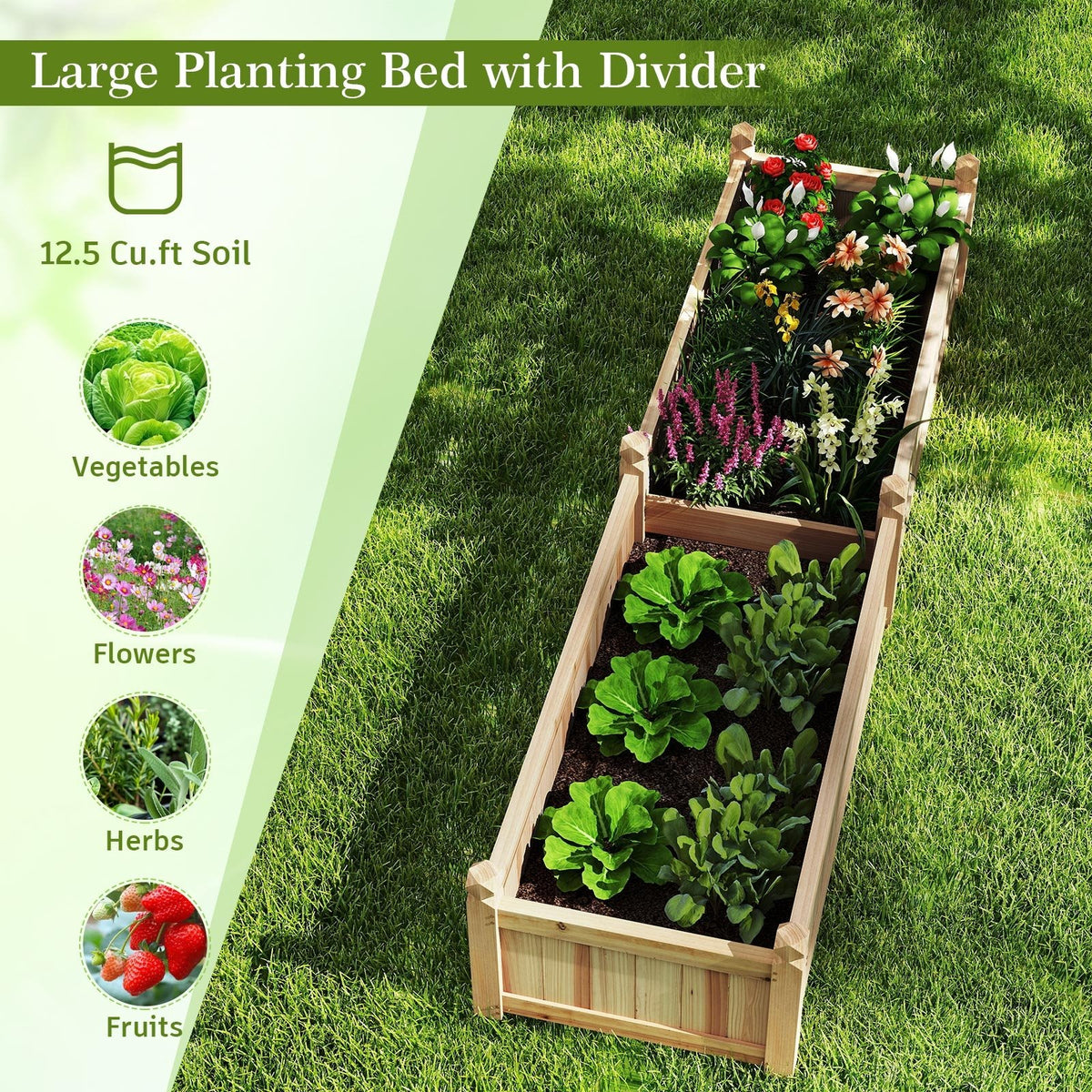 91 x 24 x 16 Inch Divisible Planter Box with Corner Drainage and Non-woven Liner for Growing Vegetables-Natural view 8