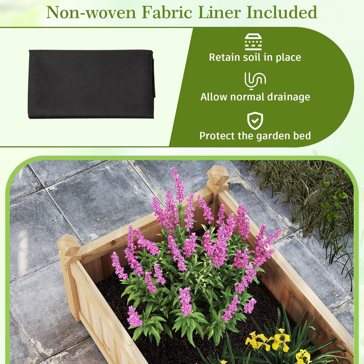 91 x 24 x 16 Inch Divisible Planter Box with Corner Drainage and Non-woven Liner for Growing Vegetables-Natural view 9