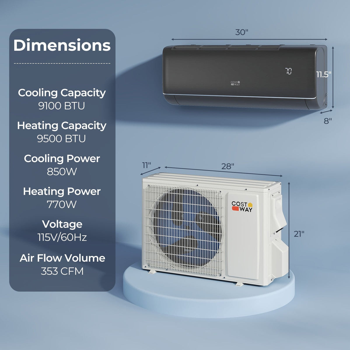GreyVolt Series 9100 BTU 20.5 SEER2 115V WiFi Enabled Mini Split AC Compatible with Alexa Gray view 3