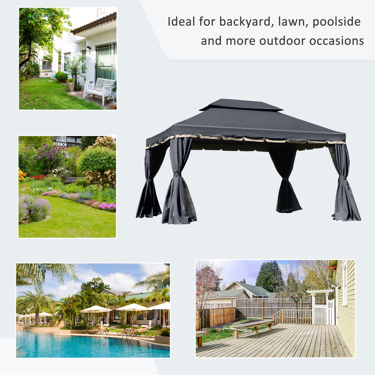 13' x 10' Patio Gazebo, Double Roof Outdoor Gazebo Canopy Shelter with Netting & Curtains – view 6