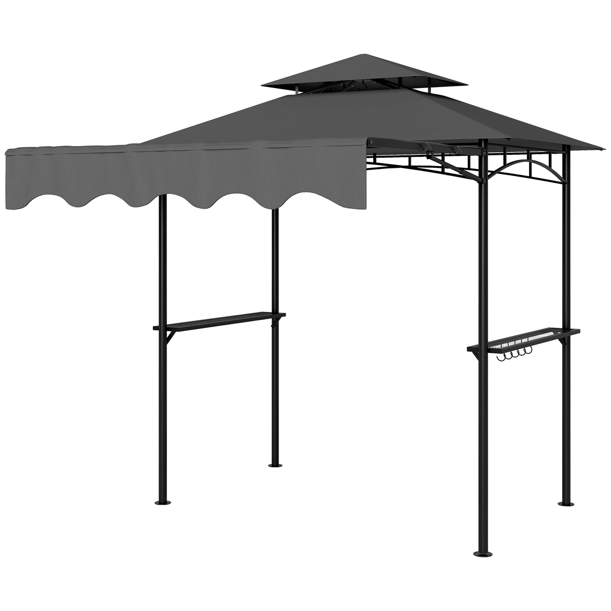 8' x 7.6' Grill Gazebo, Double Tiered Barbecue Grill Gazebo Shelter w/ Side Awning, 2 Side Shelves – view 15