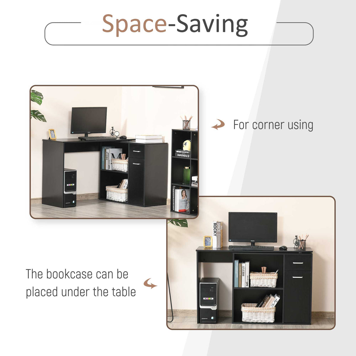 180° Rotating Home Office Corner Desk Storage Shelf Cabinet Black – view 3