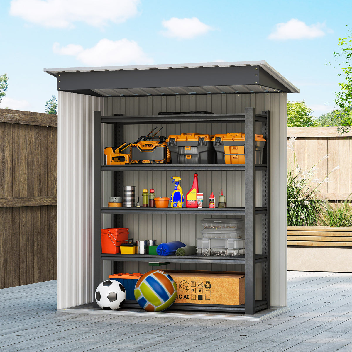 5 x 3 FT Outdoor Storage Shed with Sliding Door and Sloped Roof, Steel Frame Garden Shed Tool Equipment – view 6